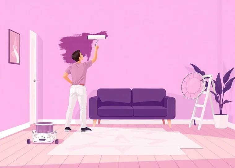Peintre appliquant la peinture au rouleau sur un mur de salon